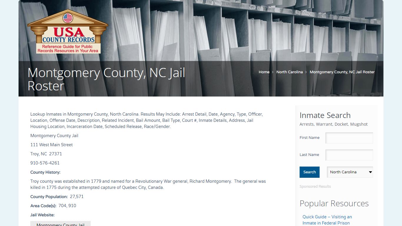 Montgomery County, NC Jail Roster | Name Search